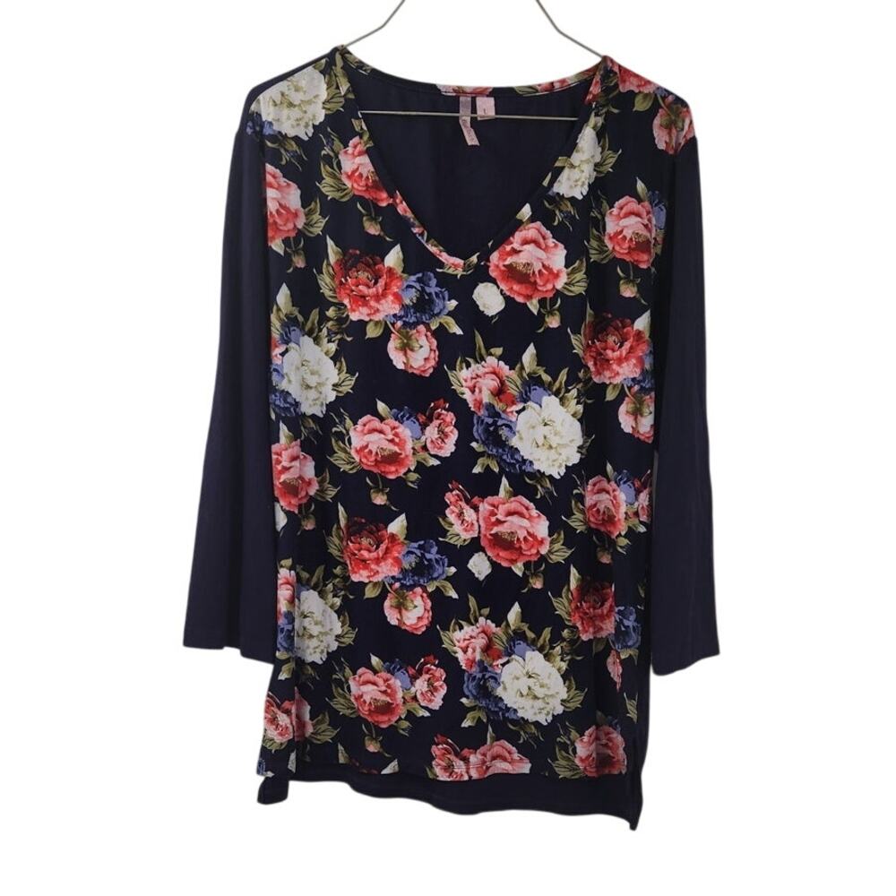 Body Touch Floral Print Long Sleeve Top Womens Size Large L